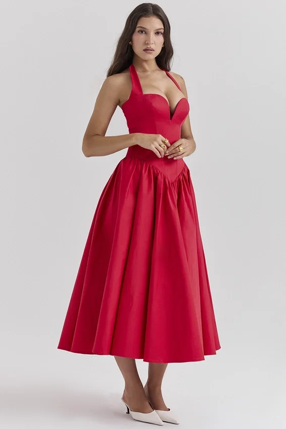 Coquette Scarlet Halter Midi Dress Coquette Scarlet Halter Midi Dress