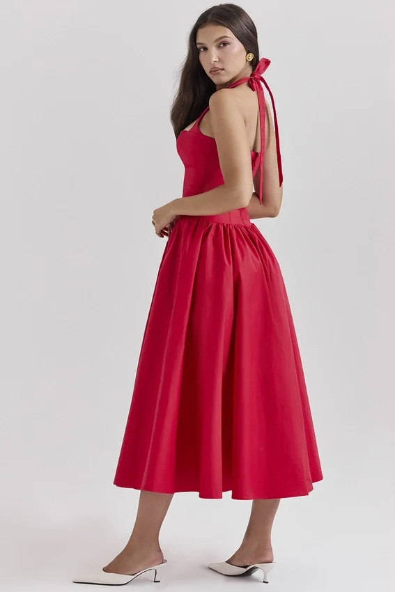Coquette Scarlet Halter Midi Dress Coquette Scarlet Halter Midi Dress