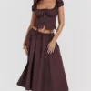 Cora Rich Brown Gathered Midi Skirt