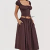 Cora Rich Brown Gathered Midi Skirt
