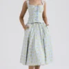Cora Soft Blue Vintage Floral Print Cotton Midi Skirt Cora Soft Blue Vintage Floral Print Cotton Midi Skirt