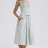 Cora Soft Blue Vintage Floral Print Cotton Midi Skirt Cora Soft Blue Vintage Floral Print Cotton Midi Skirt