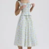 Cora Soft Blue Vintage Floral Print Cotton Midi Skirt Cora Soft Blue Vintage Floral Print Cotton Midi Skirt