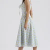 Cora Soft Blue Vintage Floral Print Cotton Midi Skirt Cora Soft Blue Vintage Floral Print Cotton Midi Skirt