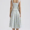Cora Soft Blue Vintage Floral Print Cotton Midi Skirt Cora Soft Blue Vintage Floral Print Cotton Midi Skirt