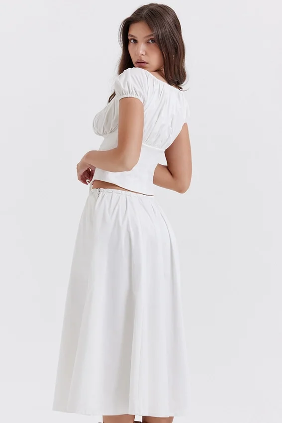 Cora White Gathered Midi Skirt Cora White Gathered Midi Skirt