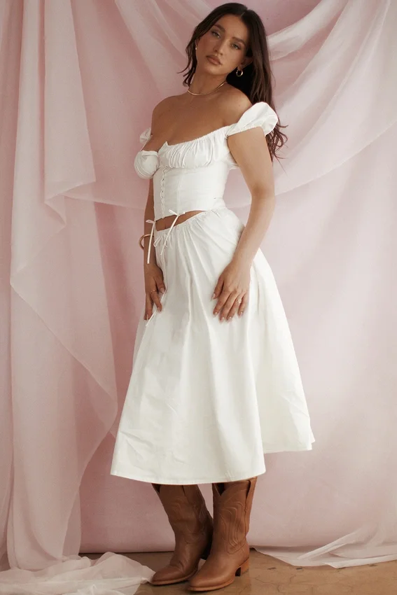 Cora White Gathered Midi Skirt Cora White Gathered Midi Skirt
