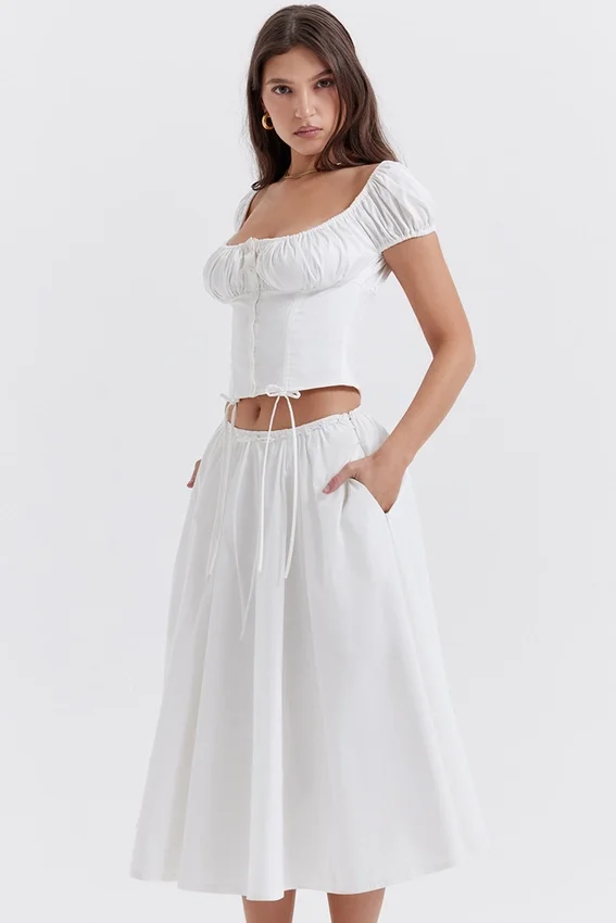 Cora White Gathered Midi Skirt Cora White Gathered Midi Skirt