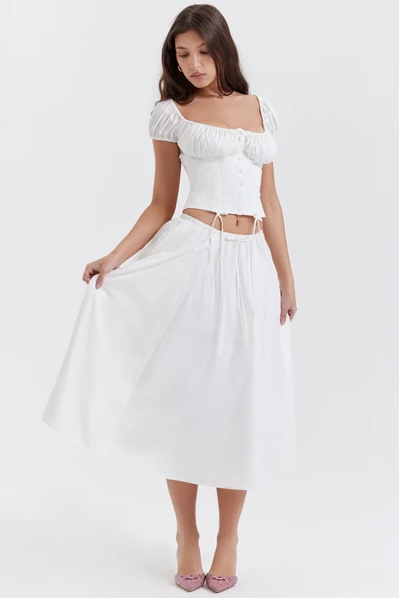 Cora White Gathered Midi Skirt Cora White Gathered Midi Skirt