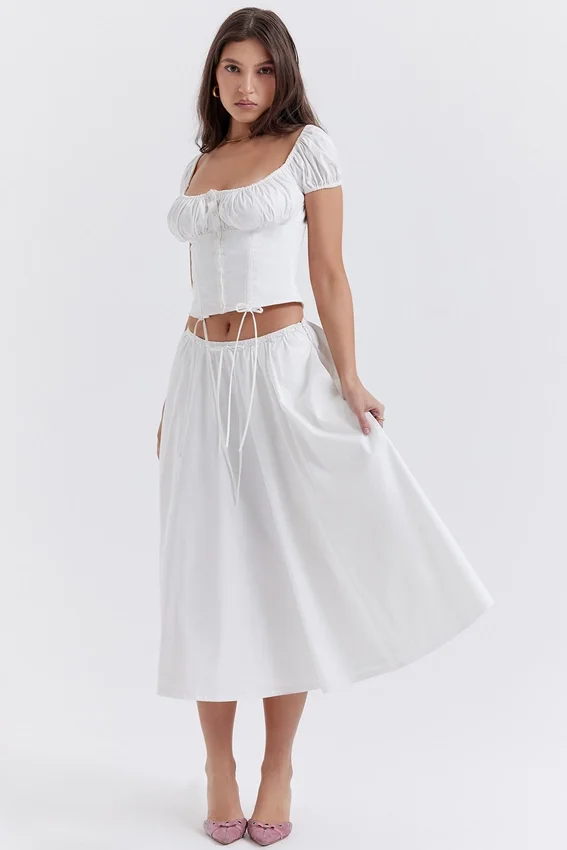 Cora White Gathered Midi Skirt Cora White Gathered Midi Skirt