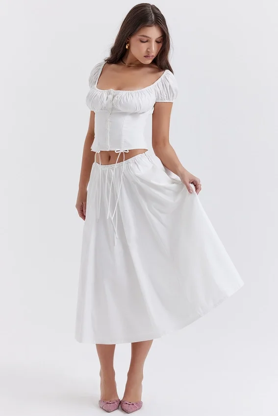 Cora White Gathered Midi Skirt Cora White Gathered Midi Skirt