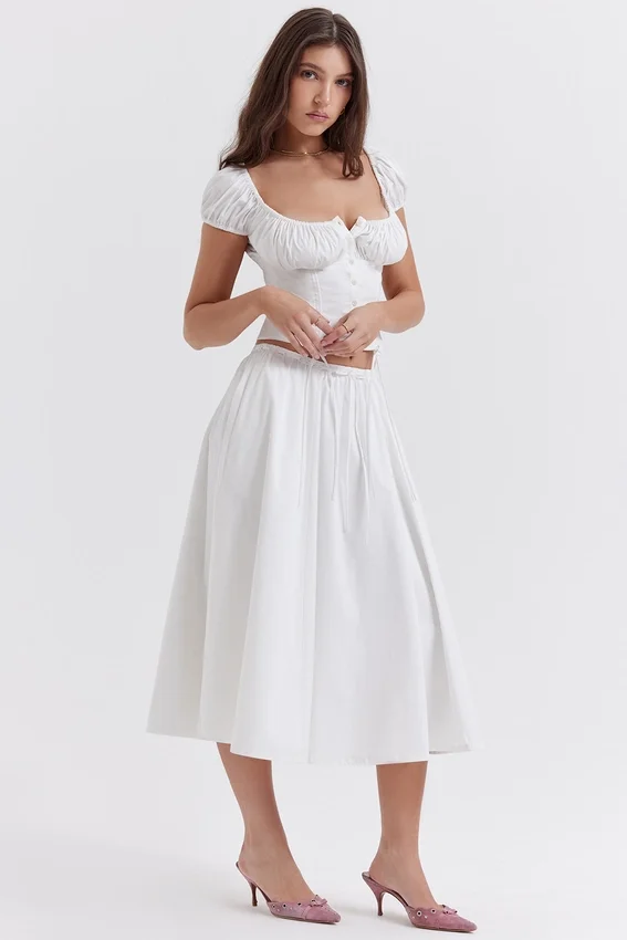 Cora White Gathered Midi Skirt Cora White Gathered Midi Skirt