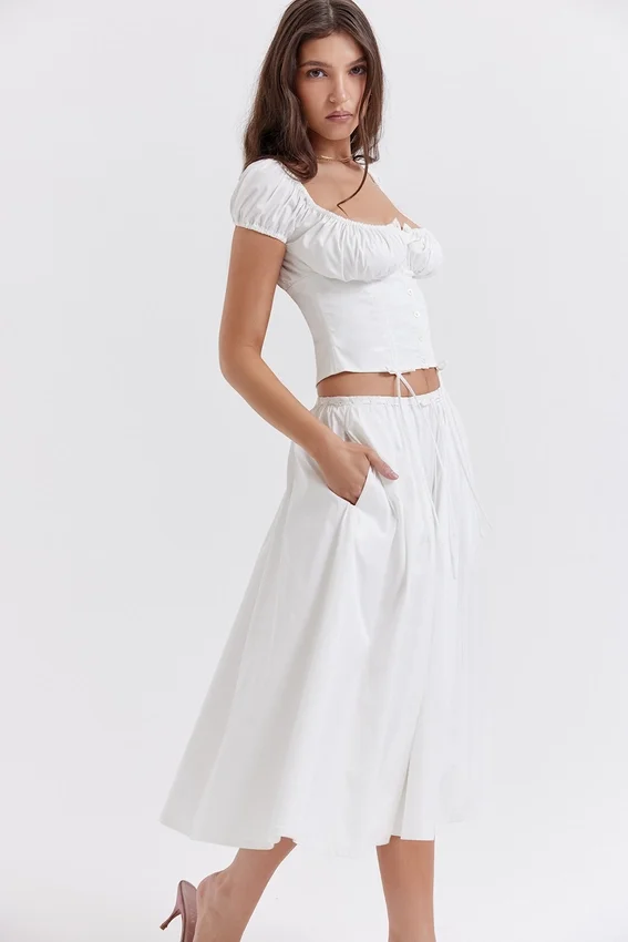 Cora White Gathered Midi Skirt Cora White Gathered Midi Skirt