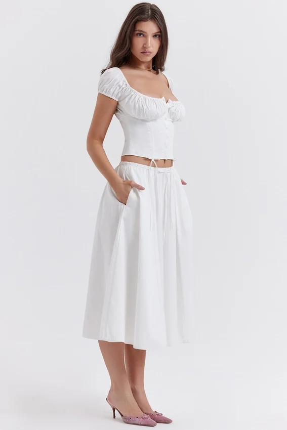 Cora White Gathered Midi Skirt Cora White Gathered Midi Skirt