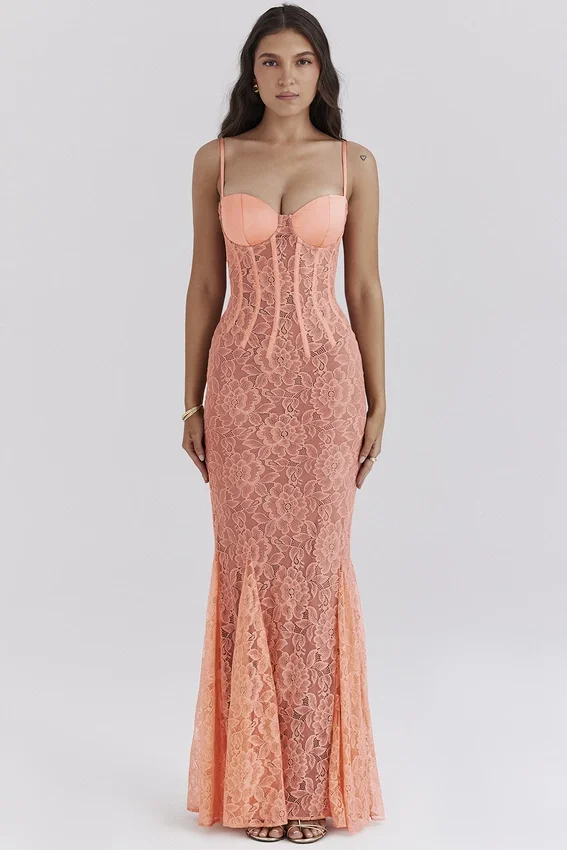 Cordelia Sorbet Lace Godet Maxi Dress Cordelia Sorbet Lace Godet Maxi Dress