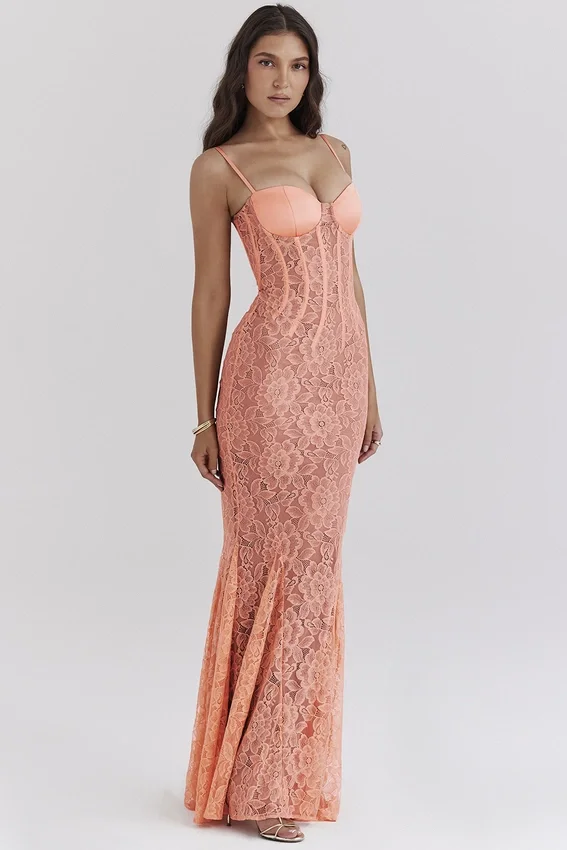 Cordelia Sorbet Lace Godet Maxi Dress Cordelia Sorbet Lace Godet Maxi Dress