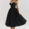 Countess Black Tulle Ruched Bodice Midi Dress Countess Black Tulle Ruched Bodice Midi Dress