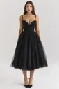 Countess Black Tulle Ruched Bodice Midi Dress