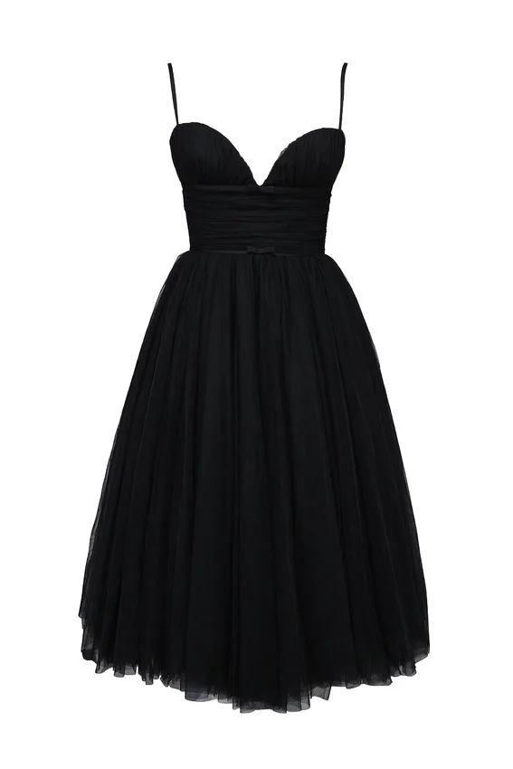 Countess Black Tulle Ruched Bodice Midi Dress Countess Black Tulle Ruched Bodice Midi Dress