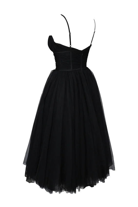 Countess Black Tulle Ruched Bodice Midi Dress Countess Black Tulle Ruched Bodice Midi Dress