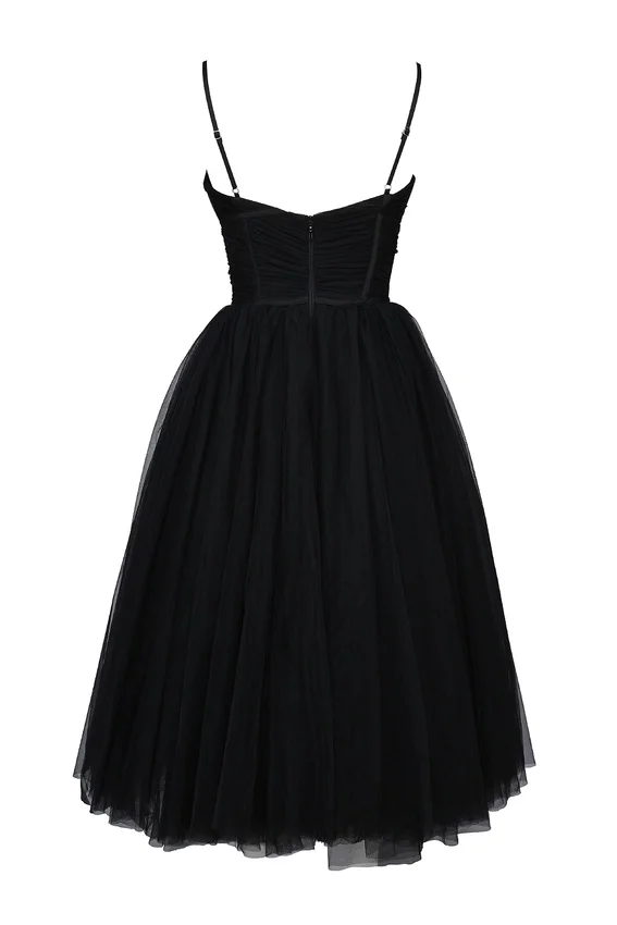 Countess Black Tulle Ruched Bodice Midi Dress Countess Black Tulle Ruched Bodice Midi Dress