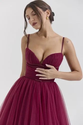 Countess Cabernet Tulle Midi Dress