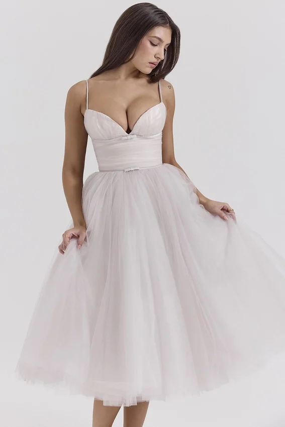 Countess French Dove Tulle Midi Dress Countess French Dove Tulle Midi Dress