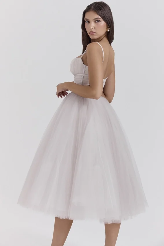 Countess French Dove Tulle Midi Dress Countess French Dove Tulle Midi Dress