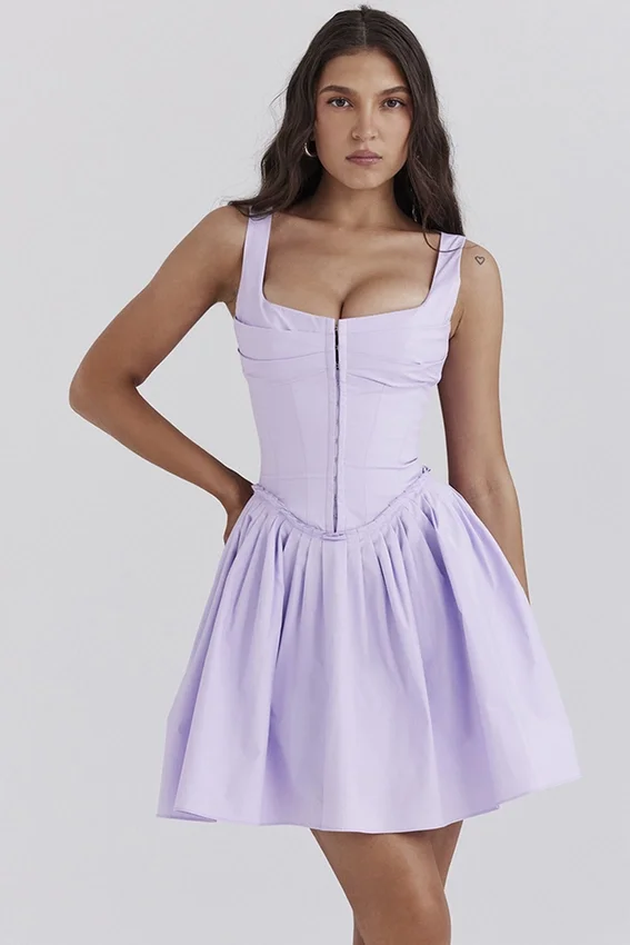 Cupid Orchid Pleated Cotton Mini Dress Cupid Orchid Pleated Cotton Mini Dress