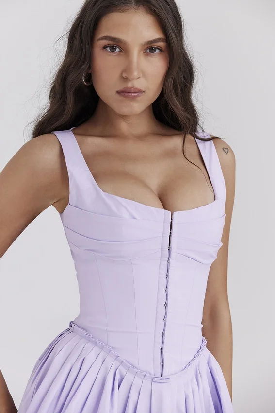 Cupid Orchid Pleated Cotton Mini Dress Cupid Orchid Pleated Cotton Mini Dress