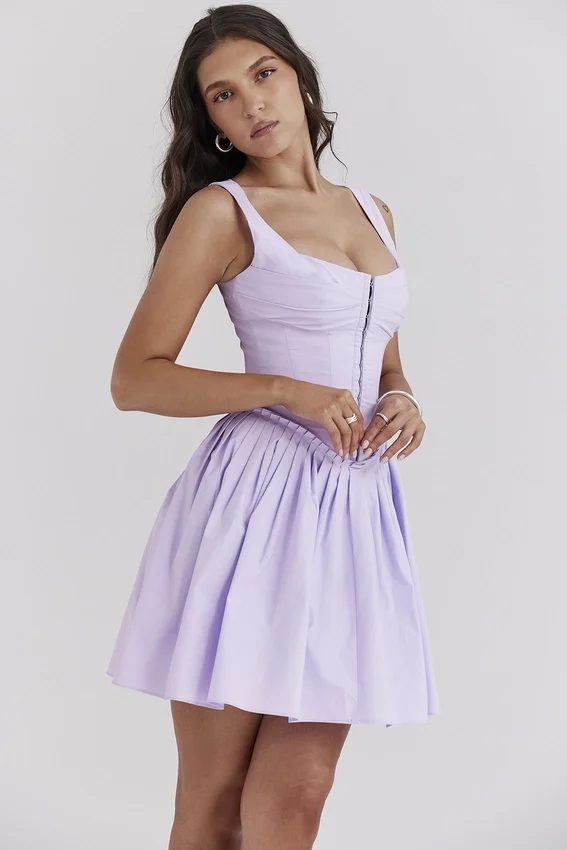 Cupid Orchid Pleated Cotton Mini Dress Cupid Orchid Pleated Cotton Mini Dress