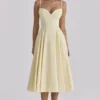 Dahlia Lemon Cotton Princess Cut Midi Sundress Dahlia Lemon Cotton Princess Cut Midi Sundress