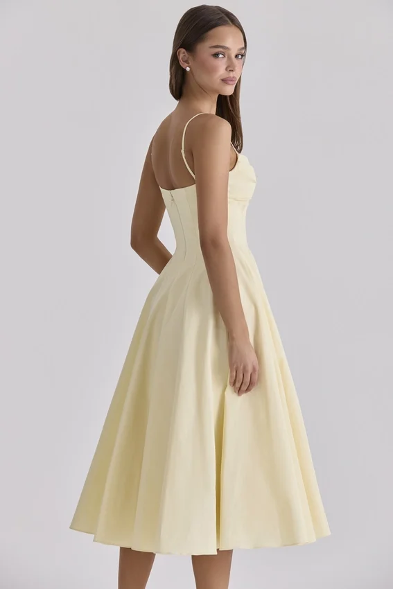 Dahlia Lemon Cotton Princess Cut Midi Sundress Dahlia Lemon Cotton Princess Cut Midi Sundress