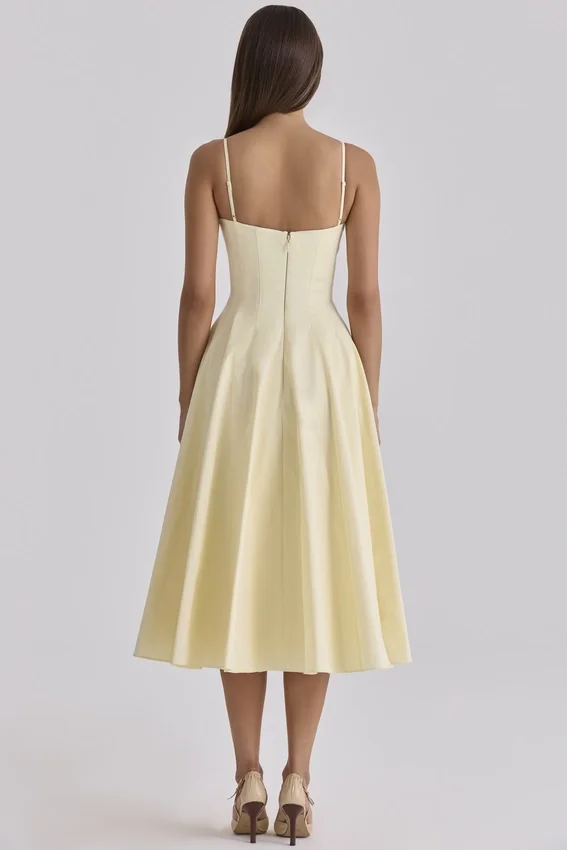 Dahlia Lemon Cotton Princess Cut Midi Sundress Dahlia Lemon Cotton Princess Cut Midi Sundress