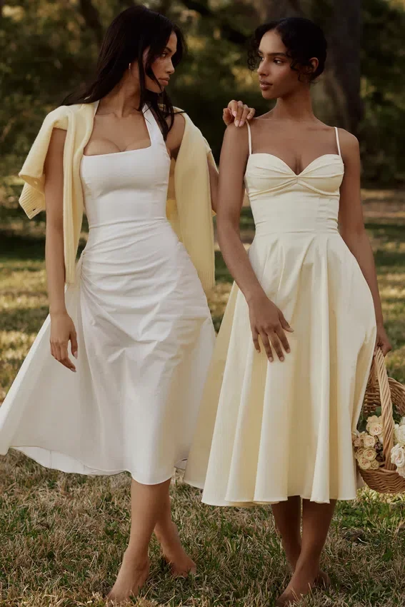 Dahlia Lemon Cotton Princess Cut Midi Sundress Dahlia Lemon Cotton Princess Cut Midi Sundress