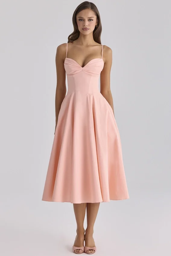 Dahlia Peach Cotton Pleated Midi Sundress Dahlia Peach Cotton Pleated Midi Sundress