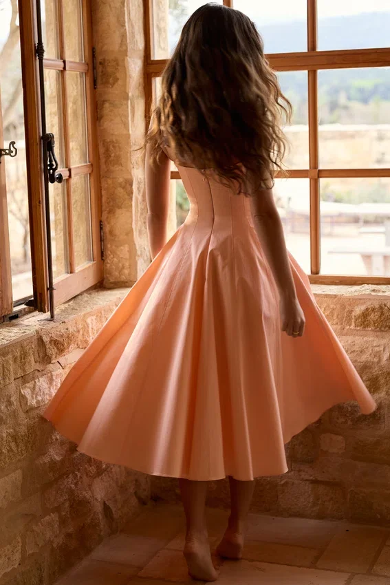 Dahlia Peach Cotton Pleated Midi Sundress Dahlia Peach Cotton Pleated Midi Sundress