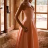 Dahlia Peach Cotton Pleated Midi Sundress Dahlia Peach Cotton Pleated Midi Sundress