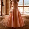 Dahlia Peach Cotton Pleated Midi Sundress Dahlia Peach Cotton Pleated Midi Sundress