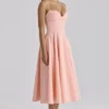 Dahlia Peach Cotton Pleated Midi Sundress Dahlia Peach Cotton Pleated Midi Sundress
