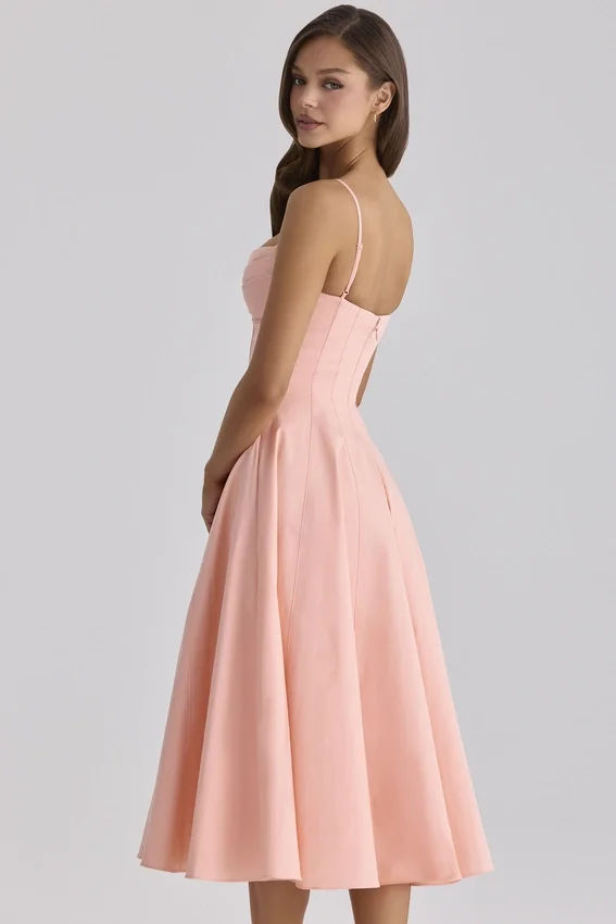 Dahlia Peach Cotton Pleated Midi Sundress Dahlia Peach Cotton Pleated Midi Sundress