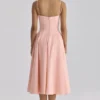 Dahlia Peach Cotton Pleated Midi Sundress Dahlia Peach Cotton Pleated Midi Sundress
