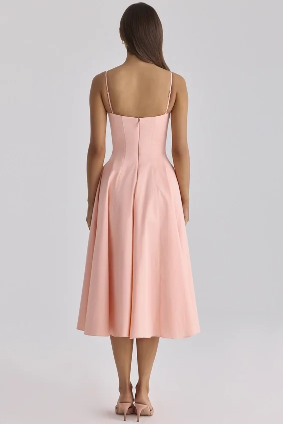 Dahlia Peach Cotton Pleated Midi Sundress Dahlia Peach Cotton Pleated Midi Sundress
