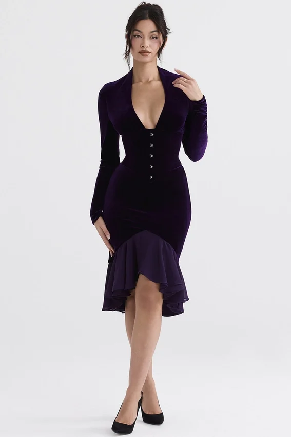 Dahna Dark Purple Velvet Corset Dress Dahna Dark Purple Velvet Corset Dress