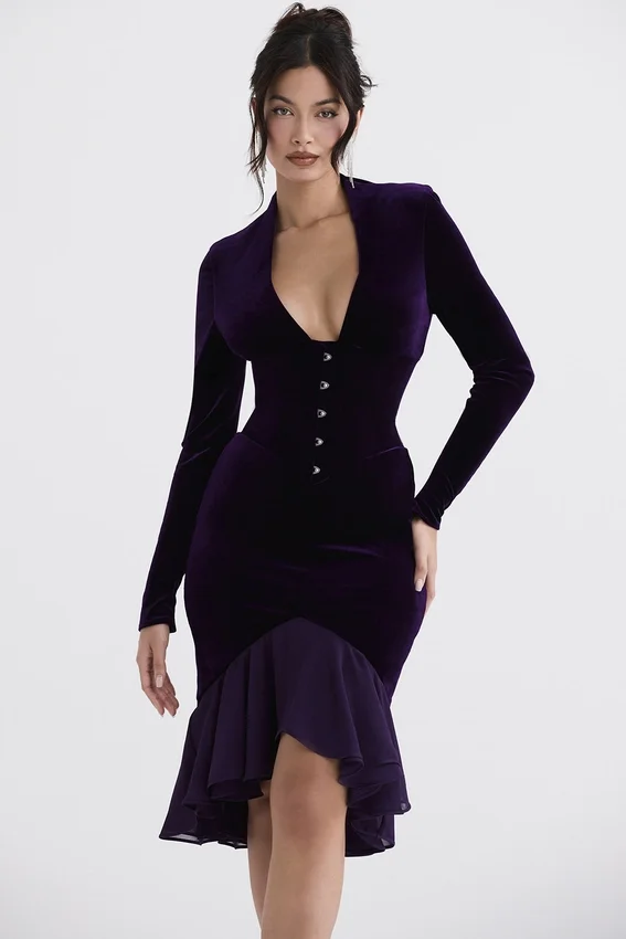 Dahna Dark Purple Velvet Corset Dress Dahna Dark Purple Velvet Corset Dress