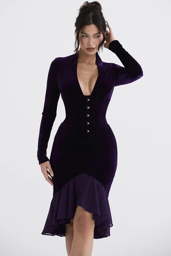 Dahna Dark Purple Velvet Corset Dress Dahna Dark Purple Velvet Corset Dress