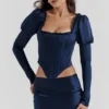 Dana Navy Puff Sleeve Corset
