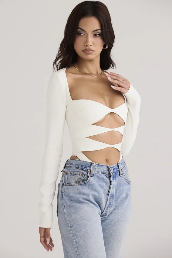 Danica White Cutout Bodysuit Danica White Cutout Bodysuit