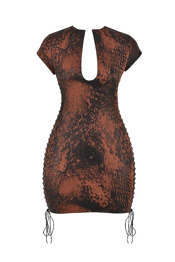 Daphne Antique Copper Lace up Mini Dress Daphne Antique Copper Lace up Mini Dress