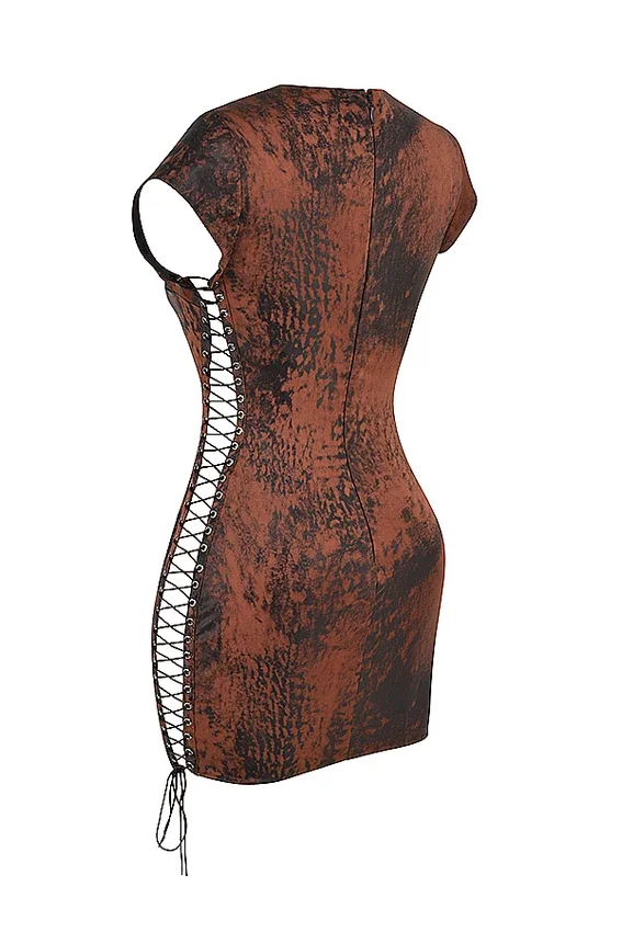 Daphne Antique Copper Lace up Mini Dress Daphne Antique Copper Lace up Mini Dress